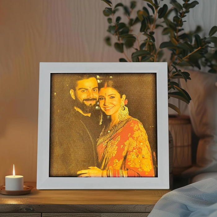 LED Photo Frame with Backlight, Gold (8x8 Inch), Back Light Photoframe.