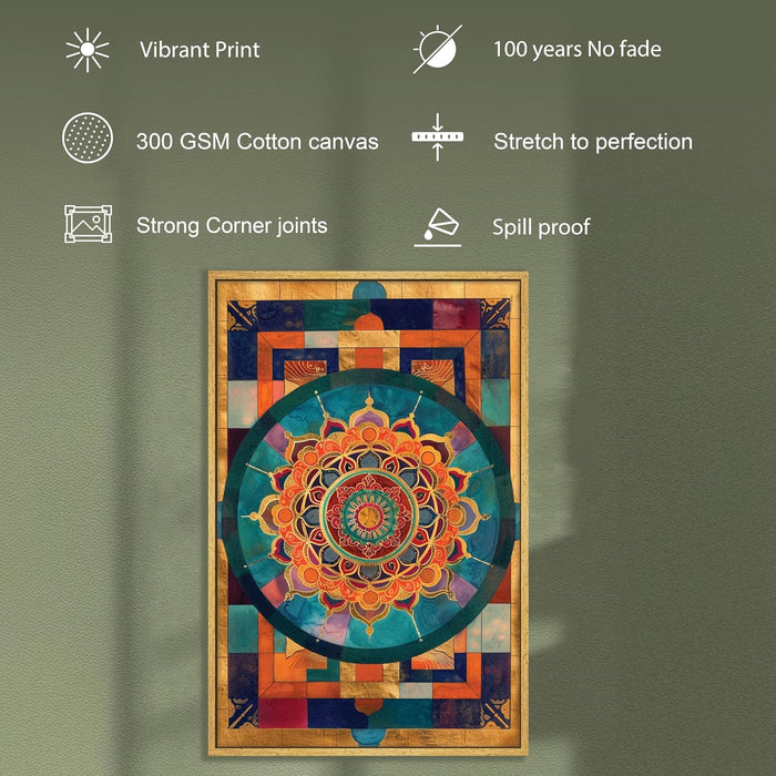 Abstract Multicolor Geometric Mandala Painting with Frame, Framed Canvas Paintings Stretched Canvas Wall Art 22x34 Inch