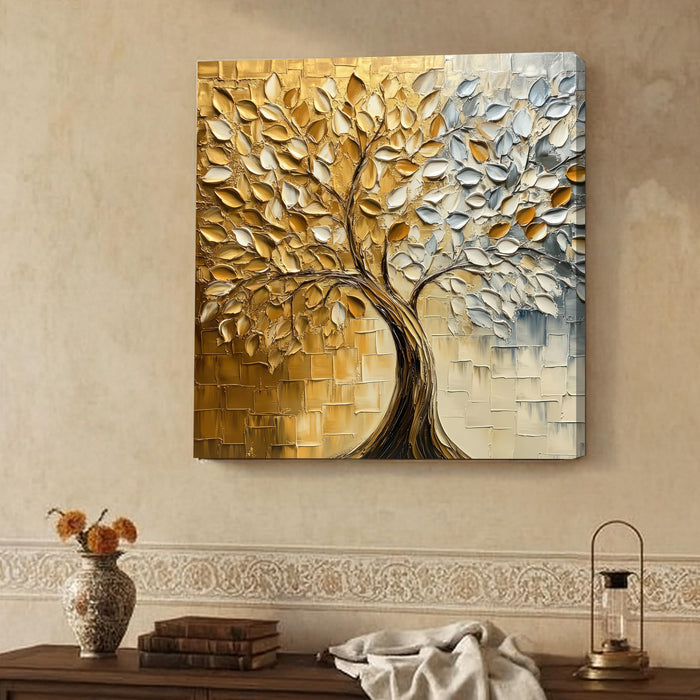 Stretched Canvas Brush Stroke Tree Artwork Textured Painting for Wall Decoration 22x22 Inch