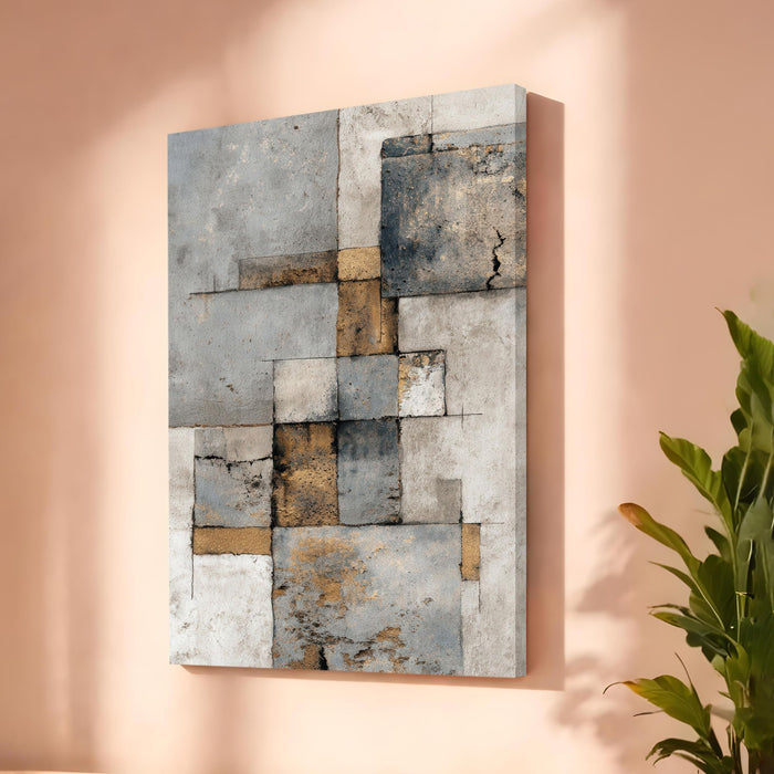 Abstract Textured Stretched Canvas Painting For Living Room | Concrete Geometric Stretched Canvas Wall Art For Livingroom Home Decor, Bedroom, Hallway's, Office, Hotel - 56x86 cm