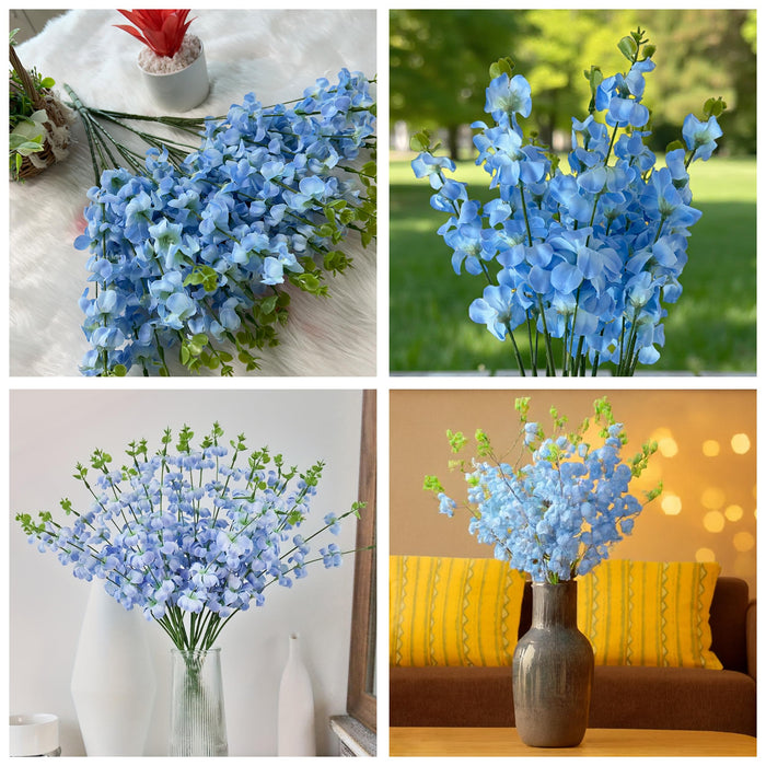 Art Street Artificial Blue Cherry Blossom Flower Bunch for Table Indoor Home Decoration |Valentine Day, Christmas Day, New Year Decor | Pack of 1|16 Stems, Size: 18.5 Inch (Without Pot)