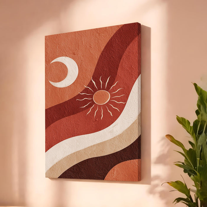 Boho Moon and Sun Stretched Canvas Painting For Living Room | Abstract Desert Stretched Canvas Wall Art For Livingroom Home Decor, Bedroom, Hallway's, Office, Hotel - 56x86 cm