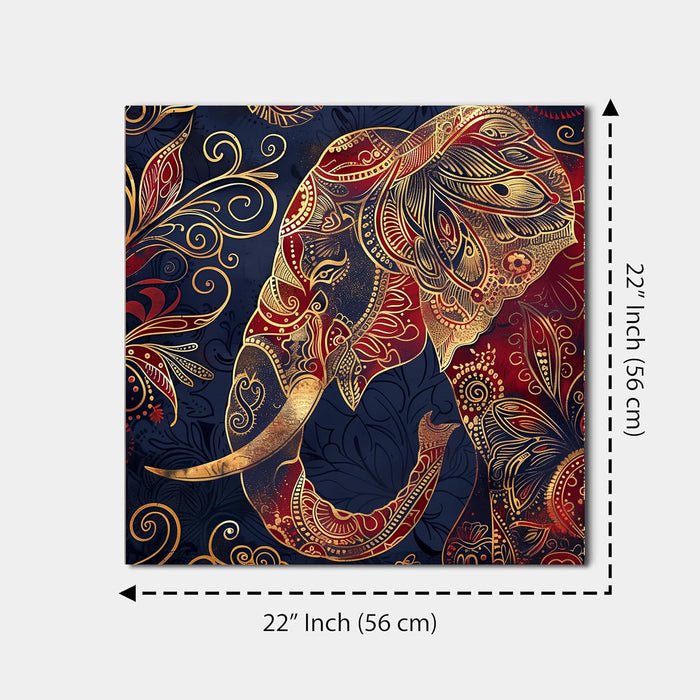 Stretched Canvas Floral Indian Elephant Artwork Textured Painting for Wall Decor 22x22 Inch