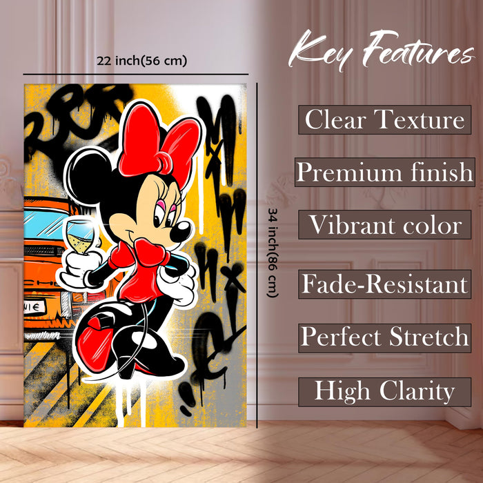Cartoon Girl Graffiti Stretched Canvas Painting Print | Pop Art Street Style Wall Décor | Modern Abstract Canvas for Home & Office, 56x86 cm