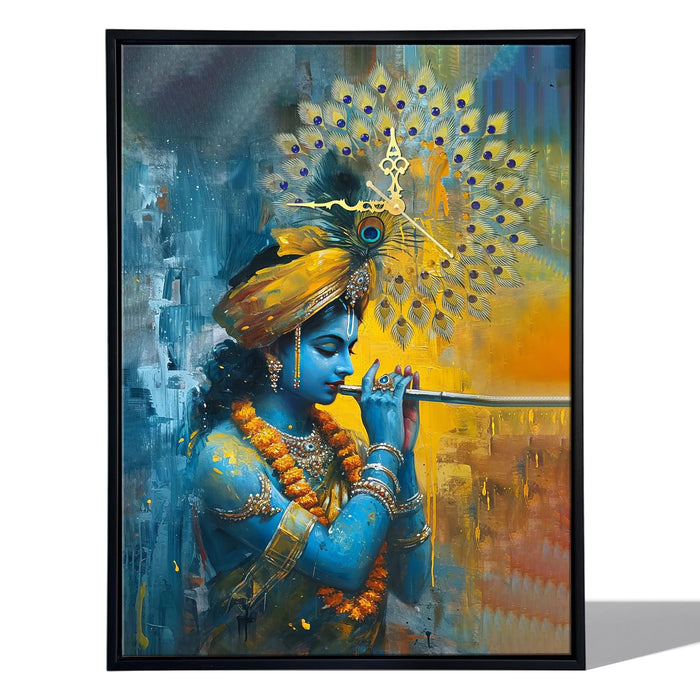 Hindu Religious Portrait Abstract Divine Multicolor Framed Canvas wall art With Clock | Painting with clock. 43x58 cm
