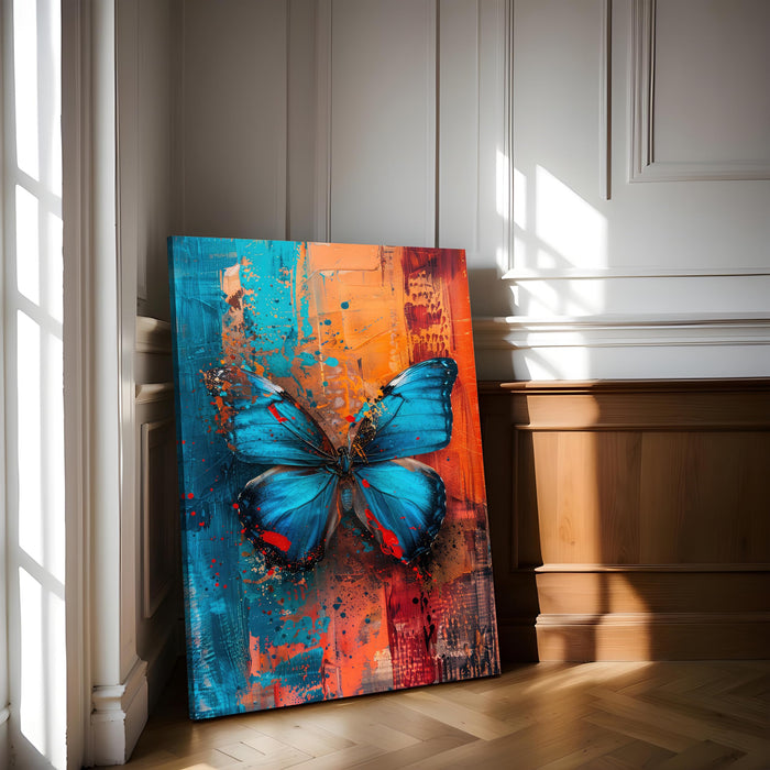 Large Stretched Canvas Painting, Panel Wall Art Print Blue Butterfly Framed Luxury Paintings for Home Décor (Orange, 22x34 Inch)