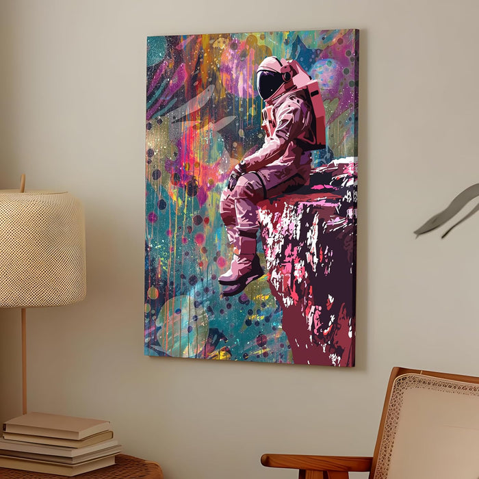 Art Street Stretched Canvas painting Space Astronaut Sitting Starry night Graffiti Wall Art for Home Decor, Living Room, Office.