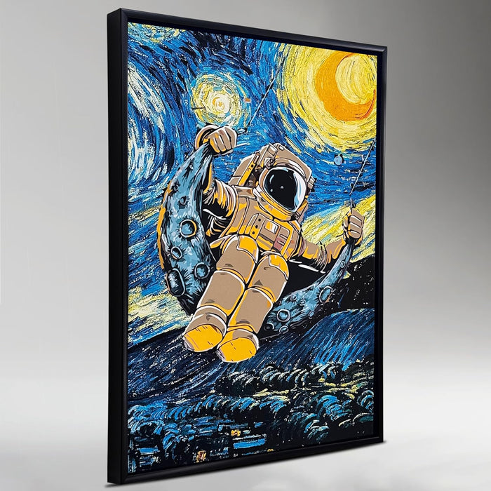 Framed Canvas Art Print with LED Light Canvas Wall Painting, Astronaut Post Impressionism Art Decorative Wall Decor 43x58 cm