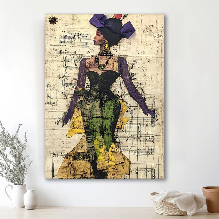 Abstract Painting of African Girl with Music Notes Theme in Multicolor | Digital Painting On Canvas Stretched on Wood (16x22 Inch)