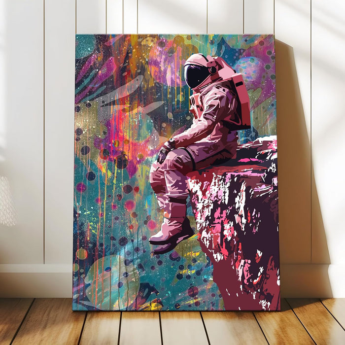 Art Street Stretched Canvas painting Space Astronaut Sitting Starry night Graffiti Wall Art for Home Decor, Living Room, Office.