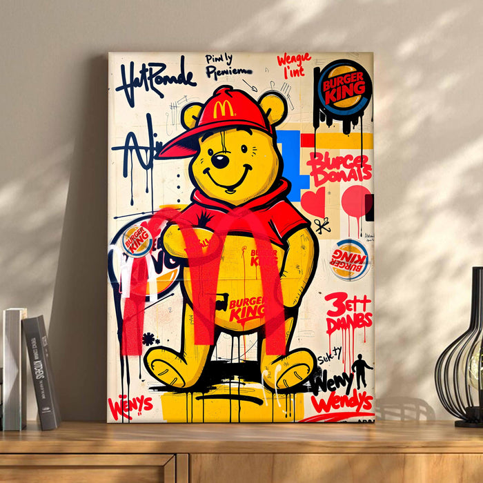 Bear Graffiti Stretched Canvas Painting Print | Pop Art Street Style Wall Décor | Modern Abstract Canvas Art for Home & Office, 41x56 cm