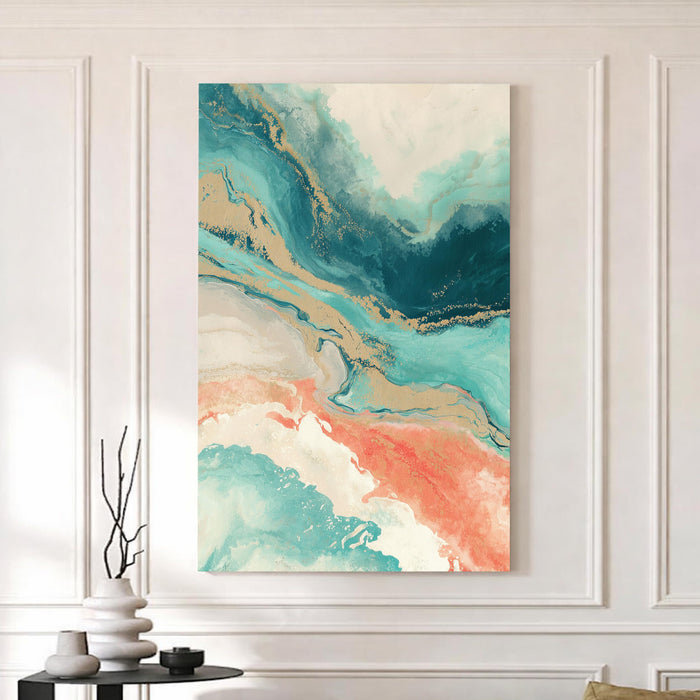 Abstract Fluid Stretched Canvas Painting For Living Room | Turquoise Marble Stretched Canvas Wall Art For Livingroom Home Decor, Bedroom, Hallway's, Office, Hotel - 56x86 cm