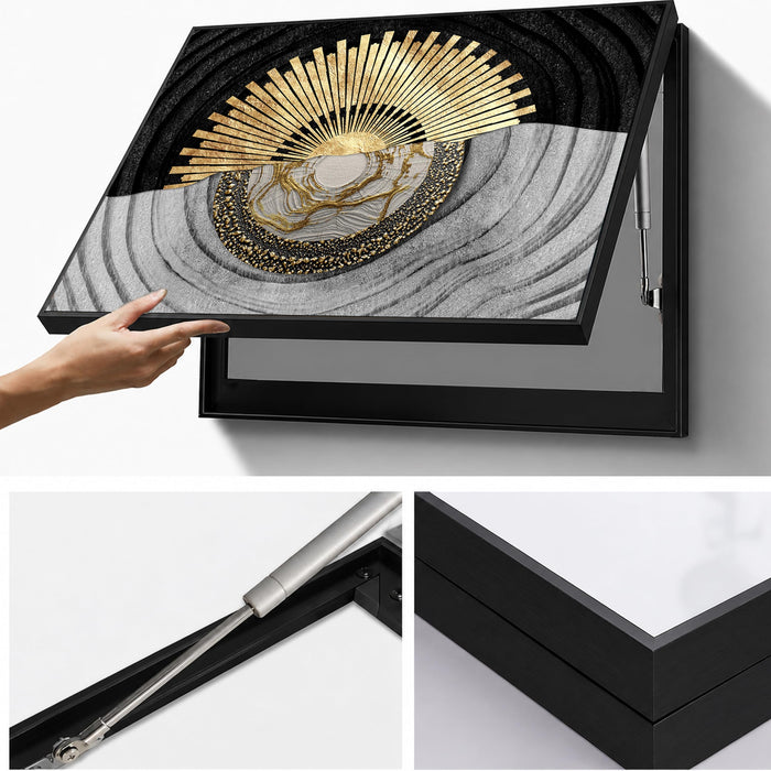 Electric MCB Box Cover Frame With Hydraulic Decorative Painting Gold Textured Sun Painting Electrical Panel box Cover, Switch Box Frame Will Fit Max 10x14 inch Switch Board, Outer Size 13X17 Inch