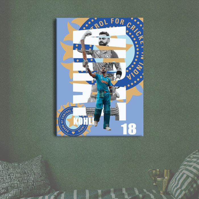 Virat Kohli Stretch Canvas Painting Wall Art Poster, King Kohli 18, Indian Cricket Team Fan Gift, for Bedroom, Living Room, Office, Home Decor, Virat Kohli Canvas Poster 16 x 22 Inch