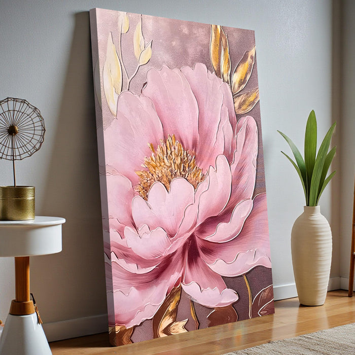 Stretched Canvas Pink Peony Wall Art Painting Abstract Floral Canvas 3D Textured Painting for Living Room Abstract Paintings for Bedroom Office Wall Décor Hand Painted Art 61x91 cm