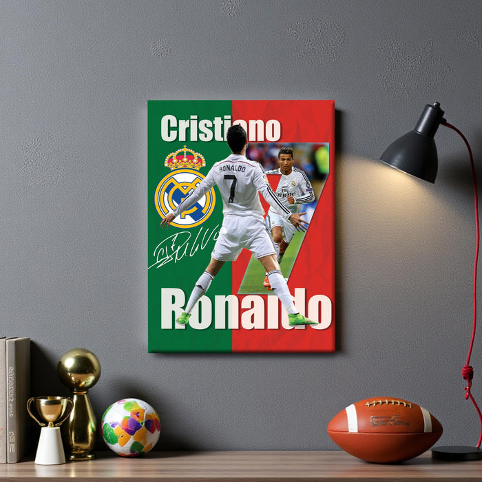 Cristiano Ronaldo Wall Art Canvas Painting Poster, Football Legend CR7 Framed Sports Wall Decor for Living Room, Bedroom, Office & Football Lovers, and Home & Office Decor, 16 x 22 Inch