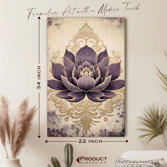 Abstract Stretched Canvas Multicolor Wall Art Painting Purple Lotus Indian Folk Digital Painting  ‰ÛÒ 22x34 Inch