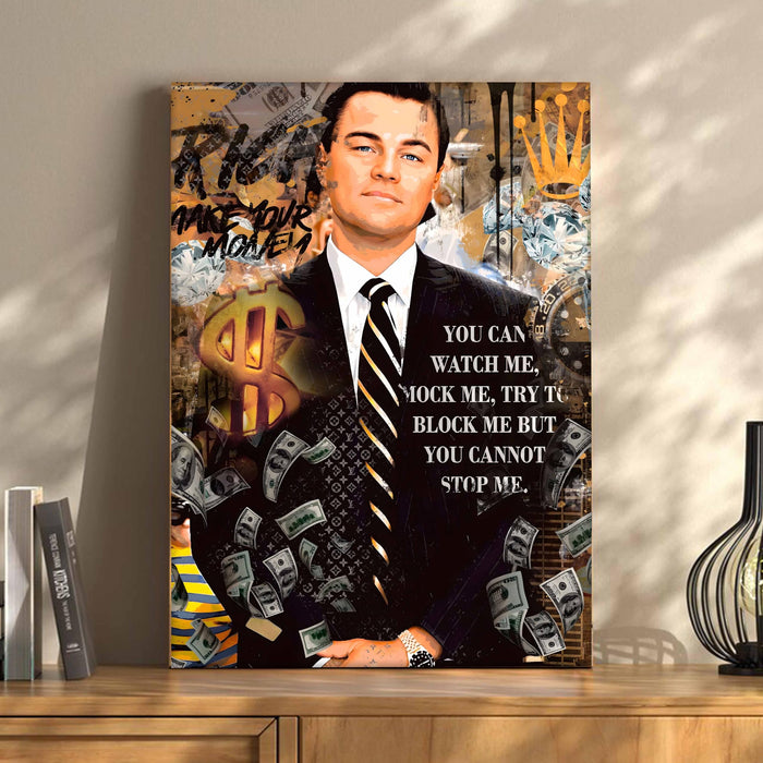 Luxury Motivation Pop Art Businessman Stretched Canvas Painting Print | Success & Money Quote Wall Art | Modern Office & Home Wall Décor, 41x56 cm