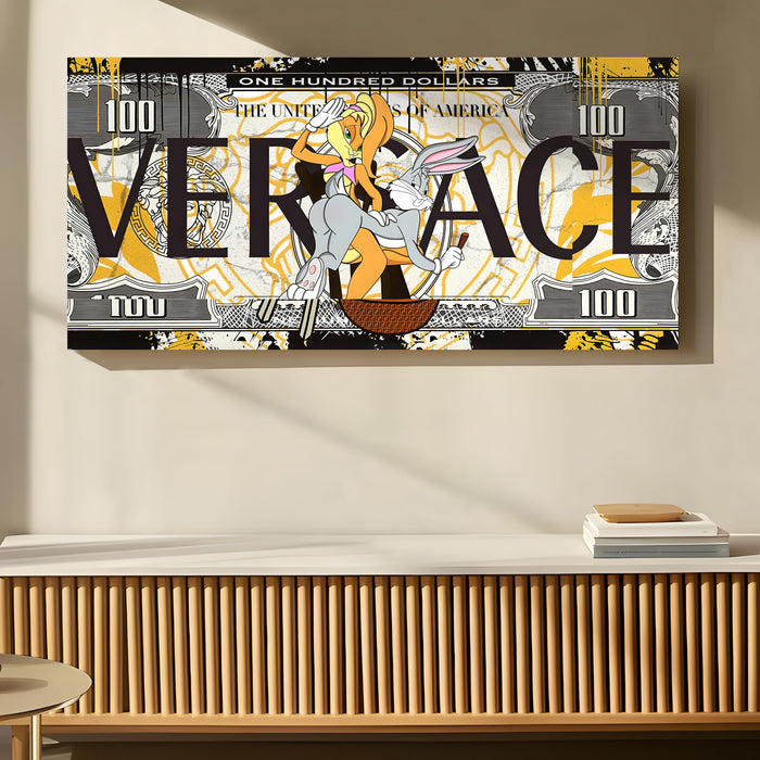 Luxury Dollar Bill Pop Art Wall Painting | Modern Money-Themed Stretched Canvas Artwork for Living Room, Office & Studio Décor, 22x46 Inch