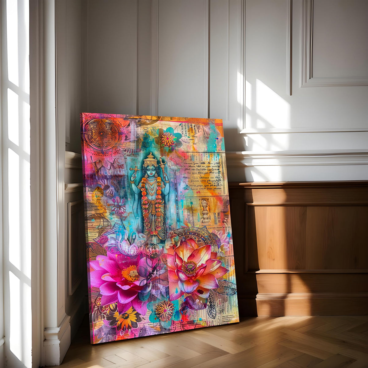 Large Stretched Canvas Painting, Panel Wall Art Print Lord Vishnu Fram ...