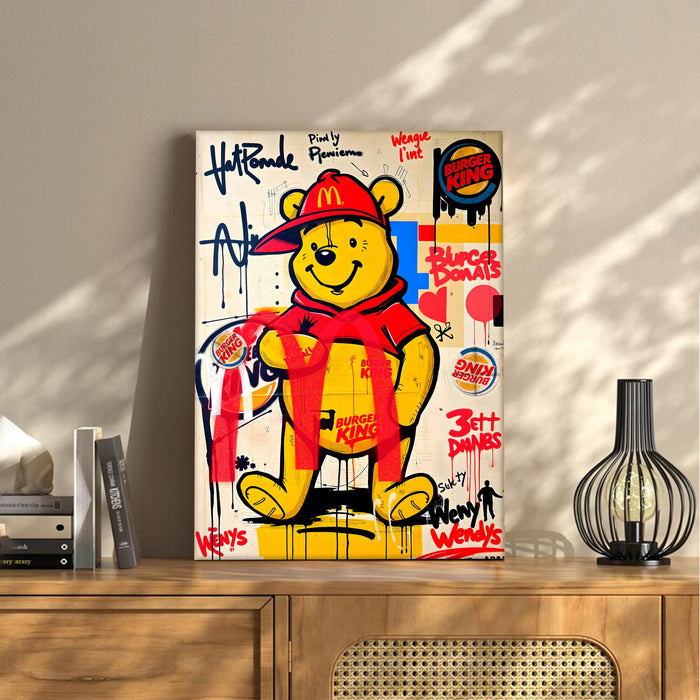 Bear Graffiti Stretched Canvas Painting Print | Pop Art Street Style Wall Décor | Modern Abstract Canvas Art for Home & Office, 41x56 cm