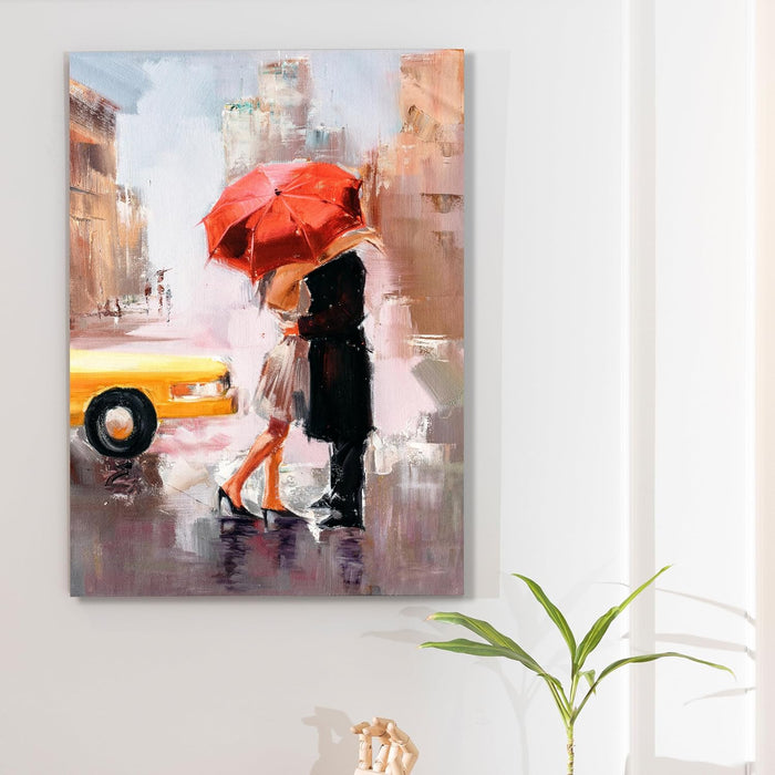 Art Street Stretched On Frame Canvas Painting Couple Under the Umbrella Art For Living Room, Decorative Home & Wall Décor Abstract Art (Size: 16x22 Inch)