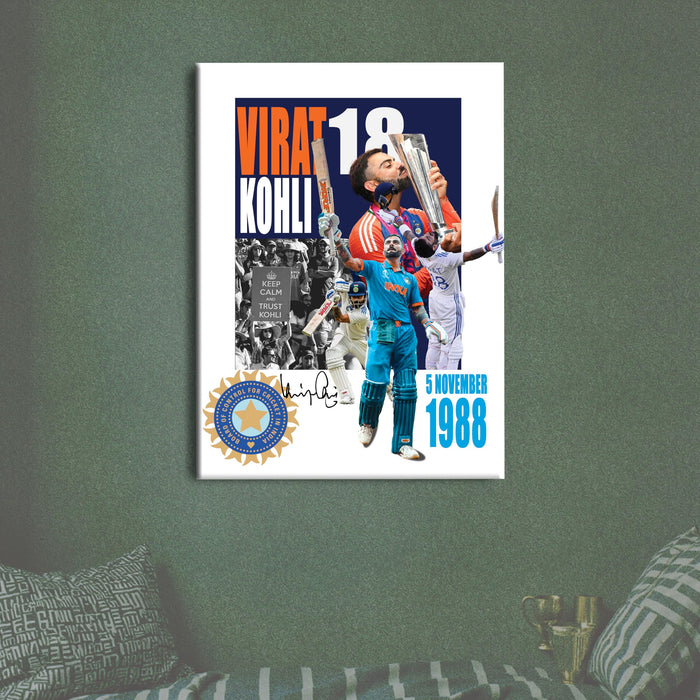 Virat Kohli Stretch Canvas Painting Wall Art Painting, King Kohli 18, Indian Cricket Team Fan Gift, Living Room, Office, Home Decor, Virat Kohli Canvas Poster 16 x 22 Inch