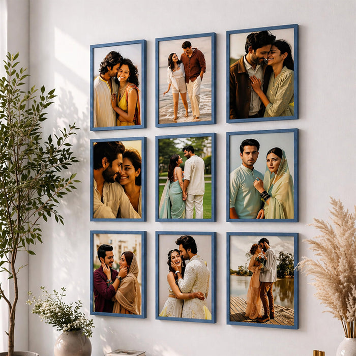 Art Street Premium Photo Frame for living room, Classic Aesthetic Design Photo Frames for Photograph, Art Work, Kids Room Set of 9 (A4, 8x12 Inch, Blue)