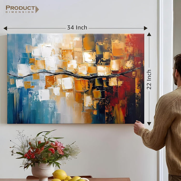 Landscape Abstract Canvas Wall Art Painting Btanch Of A Tree in Multicolor | Digital Painting on Framed Stretched Canvas (23x35 Inch)