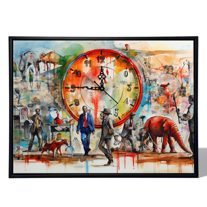 Landscape abtract water color Multicolor Framed Canvas wall art With Clock | Painting with clock, 43x58 cm