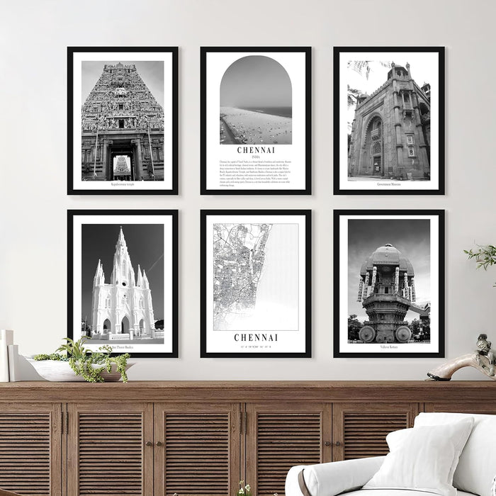 A3 Mumbai Gallery Wall Art Framed Posters, Decorative Art Prints (Size:13x18 Inch, Pack of 6)