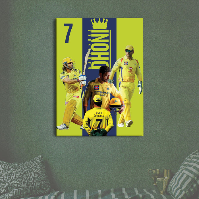 MS Dhoni Chennai Super Kings Cricket Fan Poster Canvas Painting Wall Art Decor, The Legend Thala, Ideal Gift for IPL & Indian Cricket Team Lovers, Bedroom, Office & Home Decoration 16 x 22 Inch