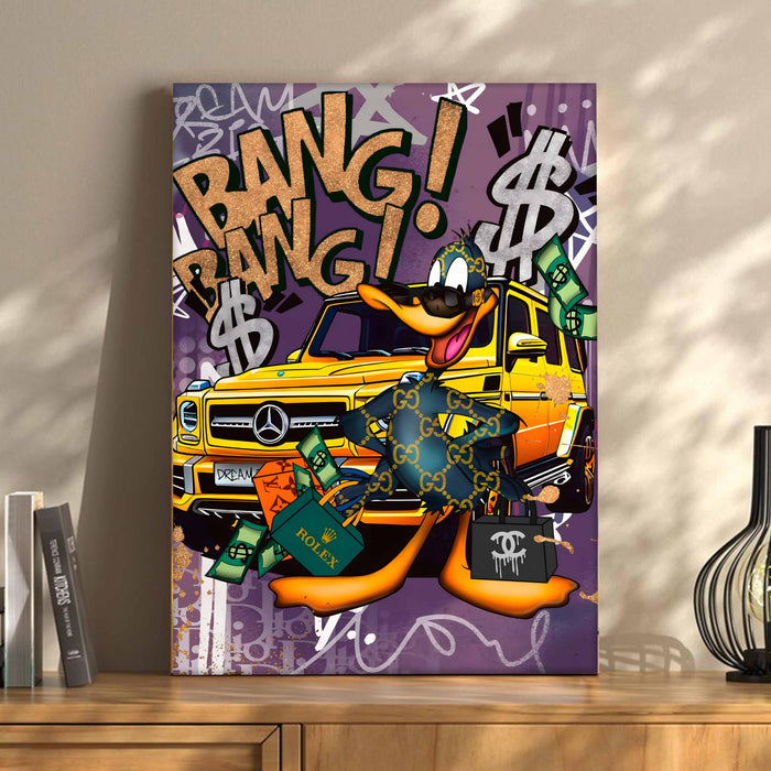 Luxury Street Pop Art Duck Wall Painting | Money & Success Graffiti Style Stretched Canvas Art Print| Modern Wall Décor for Home & Office, 41x56 cm