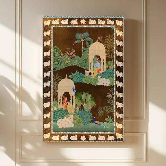 Abstract Stretched Canvas Multicolor Wall Art Painting Radha Krishna Pichwai Digital Painting ‰ÛÒ 22x34 Inch