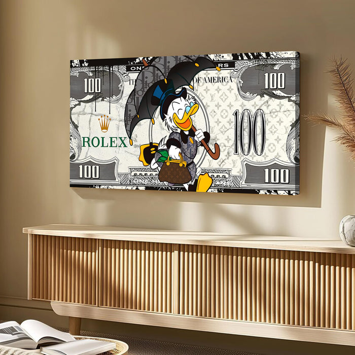 Modern Street Art Canvas Stretched Wall Decor – Dark Bill Money Background Pop Art – Edgy Lifestyle Wall Decor for Bedroom, Man Cave, or Home Office – Gallery Wrapped, 22x46 Inch