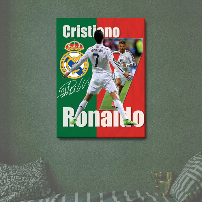 Cristiano Ronaldo Wall Art Canvas Painting Poster, Football Legend CR7 Framed Sports Wall Decor for Living Room, Bedroom, Office & Football Lovers, and Home & Office Decor, 16 x 22 Inch