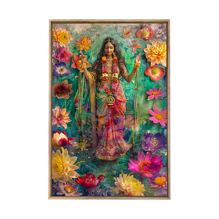 Large Canvas Painting Panel Framed Wall Art Print Indian Goddess Framed Luxury Paintings for Home Décor (Light Green, 23x35 Inch)