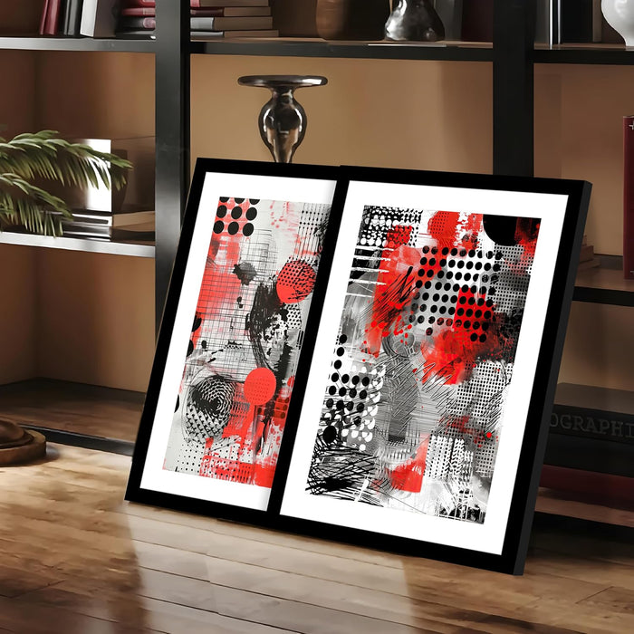 Modern Art Abstract Retro Design Wall Painitng, Set of 2 (Red, 13x18 Inch)