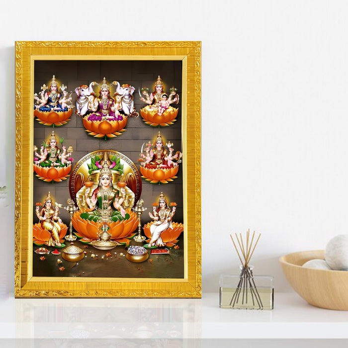 Devi Ashtalakshmi Photo Frame for Mandir, Pooja Room | Divine Hindu Deity Wall Art (10x13 Inch)