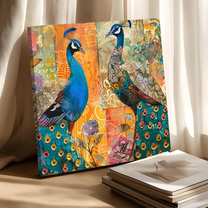 Peacock Vastu Painting for Wall Decoration | Flower Canvas Wall Painting for Living Room, Bedroom, Home and Office Wall Decor (56x56 Cm)