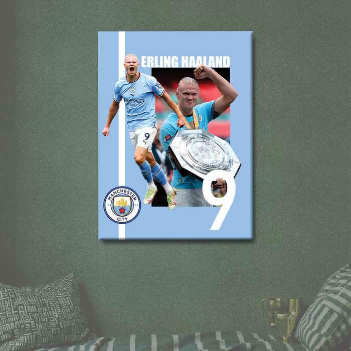 Erling Haaland Wall Art Canvas Painting Poster, Norwegian Football Star Sports Wall Decor for Living Room, Bedroom, Office & Football Lovers, and Home & Office Decor, 16 x 22 Inch