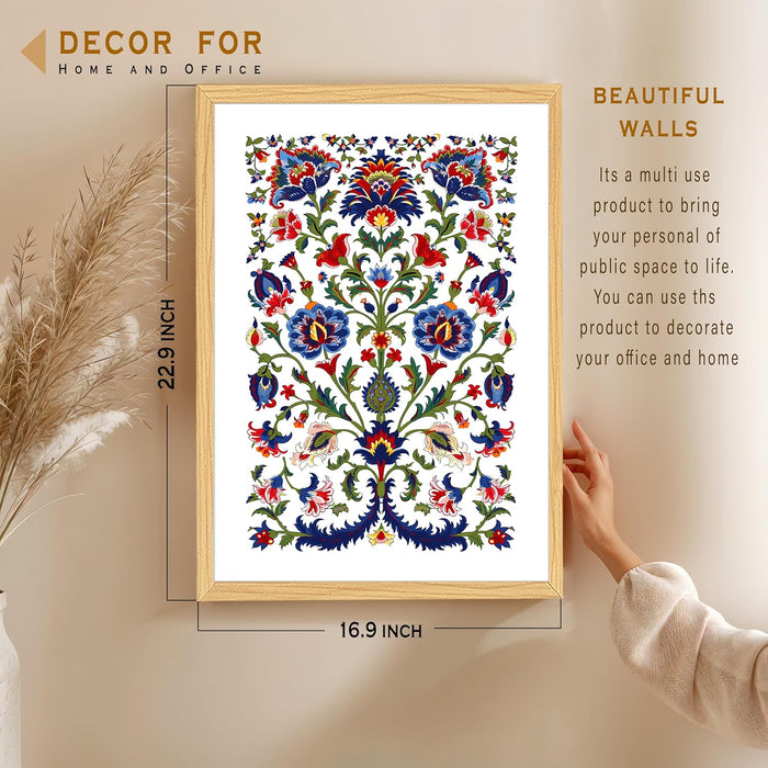 Turkish Floral Art Print, Wall Decorative Art Prints Framed Painting (17x23 Inch)