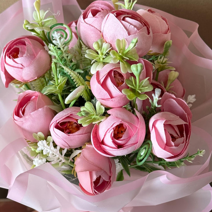 Art Street Artificial Rose Bouquet, Pink Flower Arrangement, Handmade Fabric Flowers for Valentine's Day Gift, Birthday, Anniversary, Romantic Gift for Women, Men, Home Decor, Couple, 35 cm