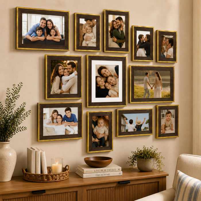Art Street Brown Collage Photo Frame Set of 13 for Wall Decor | Multi Size Family Picture Frames Gallery Wall Set | Modern Photo Frames for Living Room, Bedroom, Hallway & Home Decoration