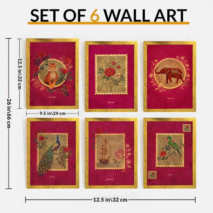 Madhubani Pichwai Painting With Frame for living room, Lotus Flower Framed Wall Art Painting for Home Decor Set of 6, Size 9.5 by 12.5 Inch