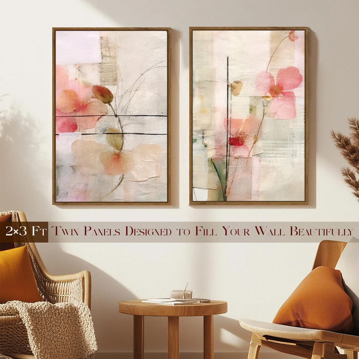 Magnolia Floral Stretched Canvas Wall Painting Flower Large Wall Art Painting for Living Room Decoration, Stylish Large Wall Art Print for Wall Decor (Set of 2, 58x89 cm)