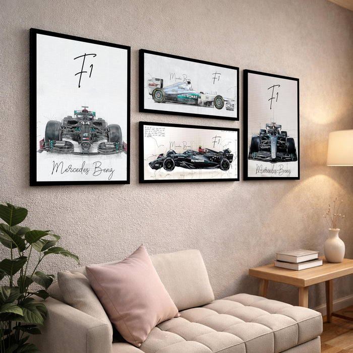 Framed Racing Car Wall Art for Men Room | Modern Race Car Wall Art Painting for Bedroom, Living Room, Office and Home Wall Decoration (Set of 4, 30x41 and 20x46 cm)
