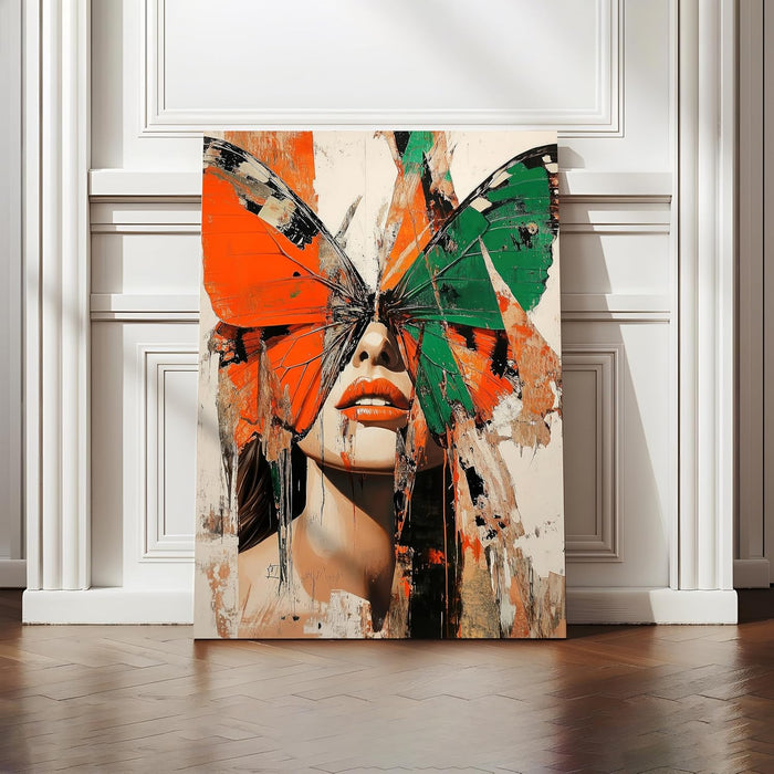 Large Stretched Canvas Painting, Panel Wall Art Print Women Butterfly Framed Luxury Paintings for Home Décor (Brown, 22x34 Inch)