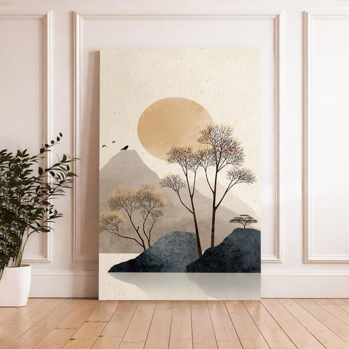 Abstract Mountain Sunrise Stretched Canvas Painting For Living Room | Mountain Landscape Stretched Canvas Wall Art For Livingroom Home Decor, Bedroom, Hallway's, Office, Hotel - 56x86 cm