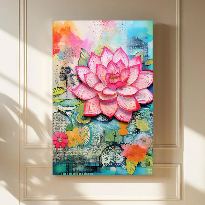 Abstract Stretched Canvas Multicolor Wall Art Painting Lotus Digital Painting‰ÛÒ 22x34 Inch